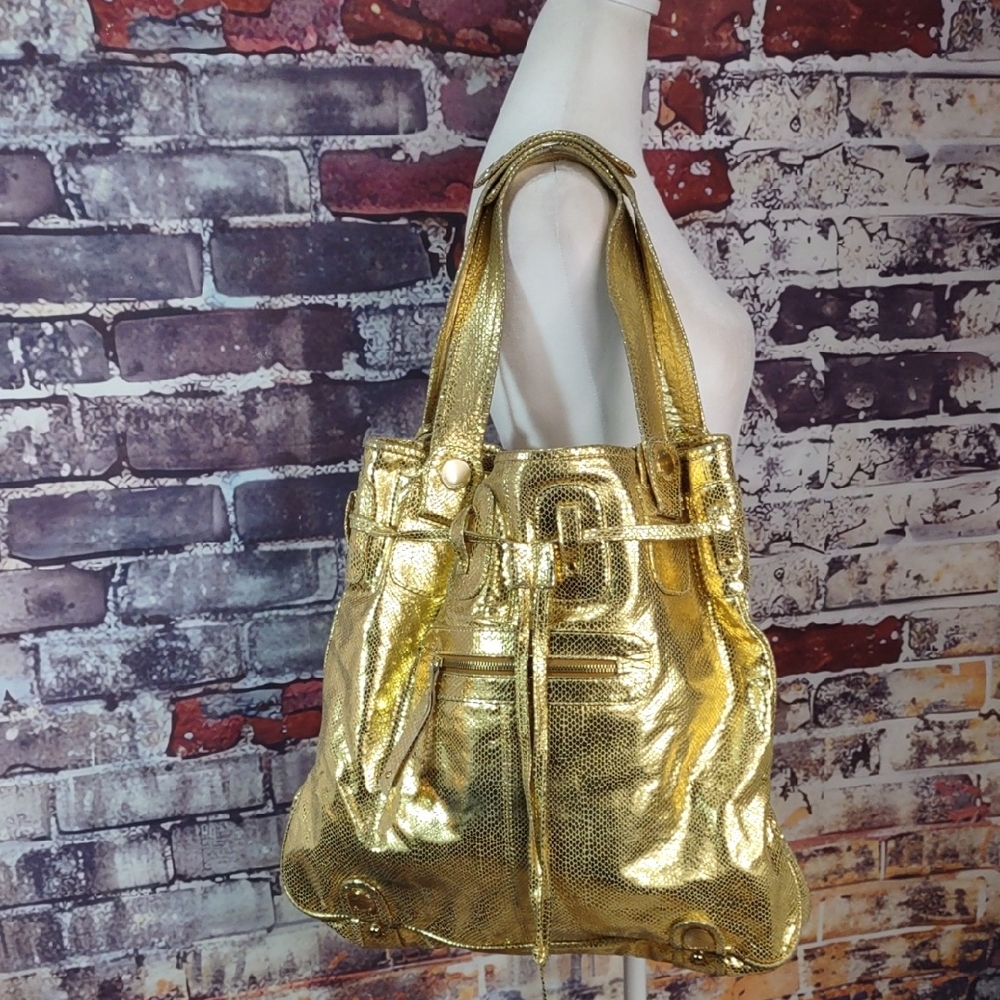 Gustto Gold Lame' Snake Embossed Leather Tote Bag